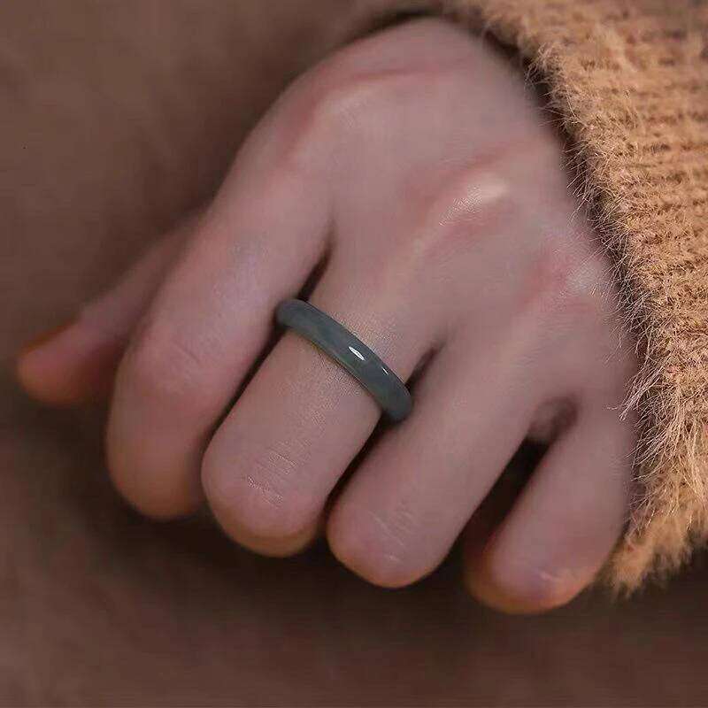 Fashion Non-fading Vegetarian Imitation Jade Thin Ring For Woman Vintage Jewelry Girls Accessories Gifts H260312