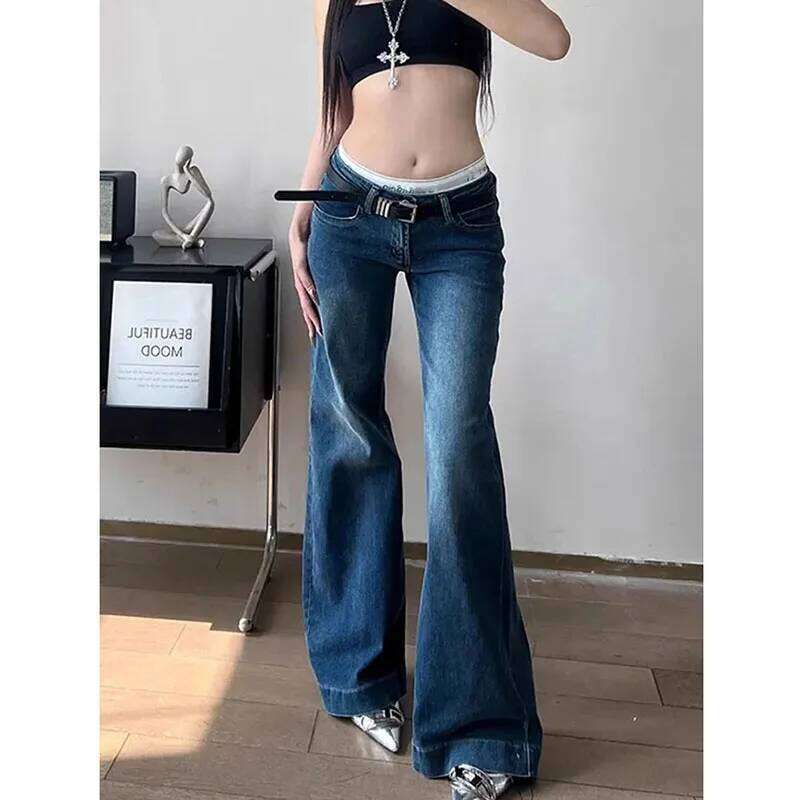 Lucyever Y2K Streetwear Low-Waisted Jeans Women Korean Fashion Slimming Denim Flares Pants Spring Summer Sexy Wide Leg Trousers Z260313