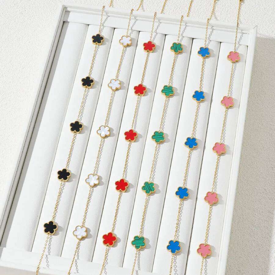 Trendy Lucky Cr Flower Stainless Steel Necklaces For Women Girl Romantic Plant Jewelry Party Birthday Daily Necklace H260312