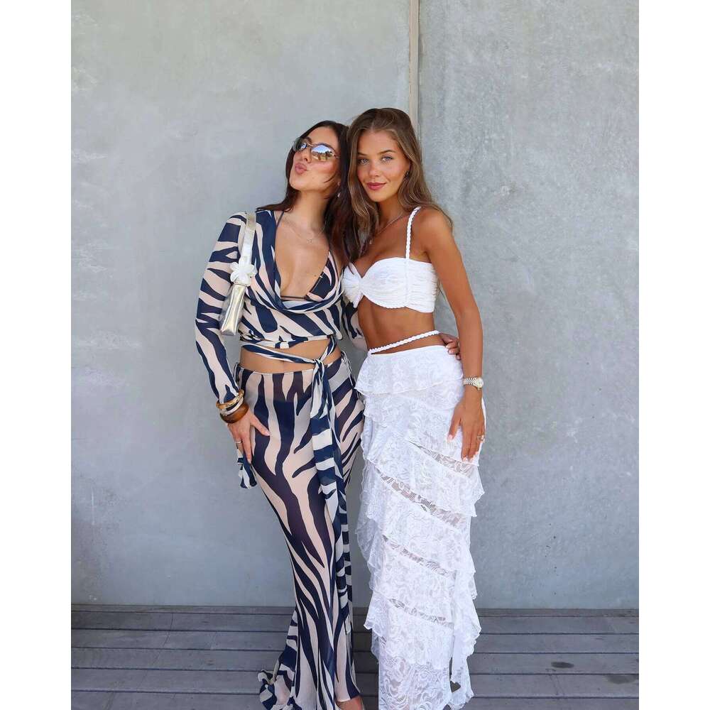 2026 New Sexy White Lace Long Skirt And Bikini Women 3Pcs Slipt Swimsuits Set Fashion Lady Biquini Swimwear Holiday Beach Outfit 26H0313