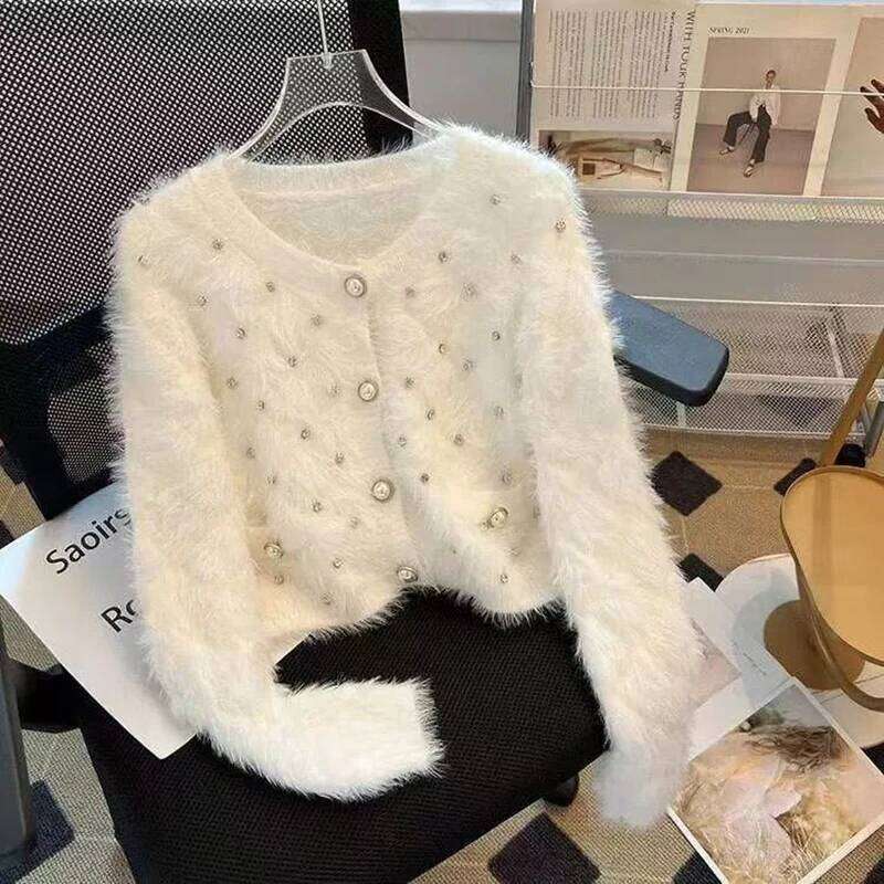 Casual Female Knitted Jacket Autumn Winter 2025 Long Sleeved Imitation Mink Women Cardigan Sweater Coat Age reduction Z260313