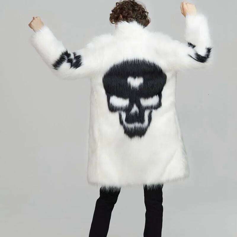 PFHQ Men's Youth Personality Skull Pattern Faux Fur Windbreaker Plush Popular Fashion Creativity Comfortable Autumn Coat 21Z2165 Z260313