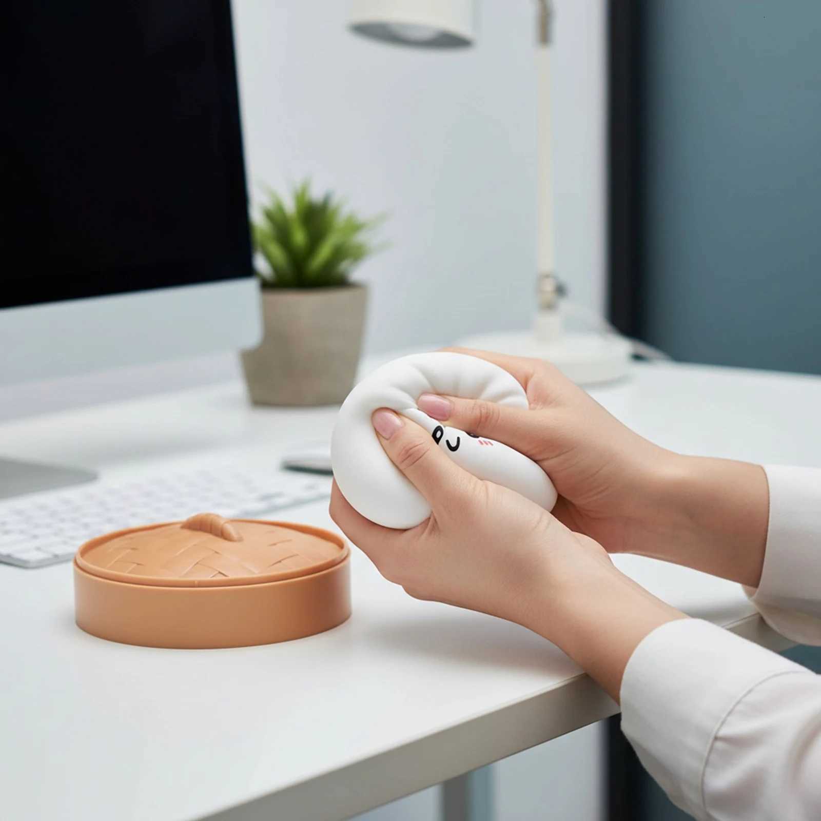 Dumpling Fidget Toy Stress Balls Squeeze Dough Ball Bun with Food Steamer Stretchy Desk Toys Party Favors Gifts for Kids Adult H260313