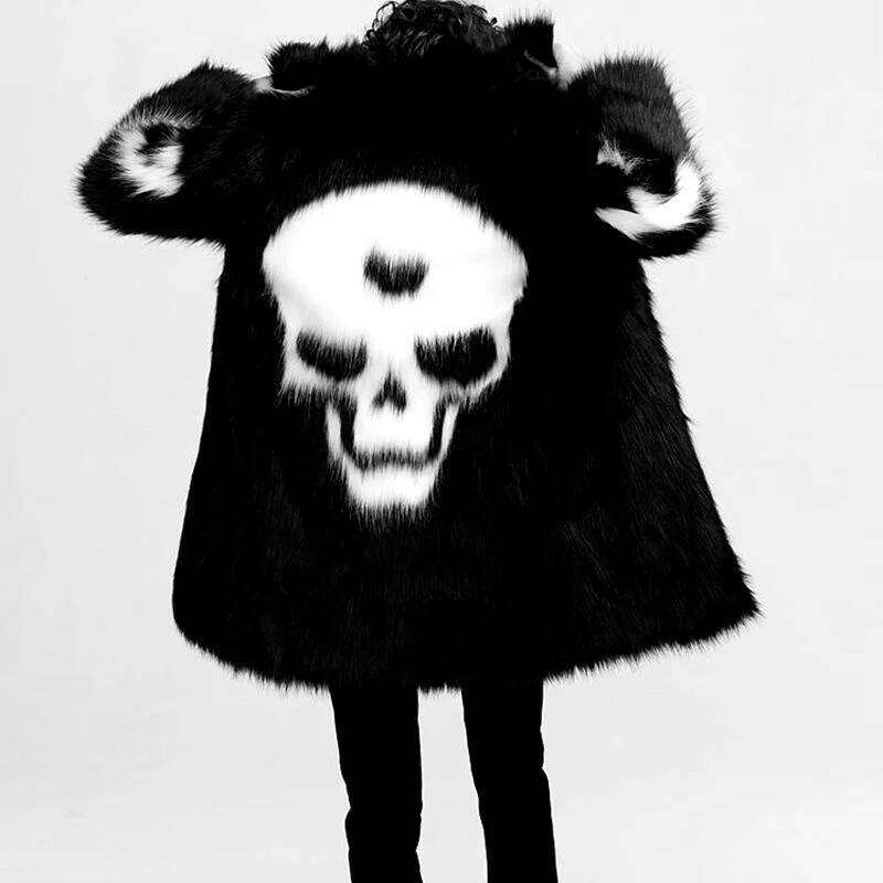 PFHQ Men's Youth Personality Skull Pattern Faux Fur Windbreaker Plush Popular Fashion Creativity Comfortable Autumn Coat 21Z2165 Z260313
