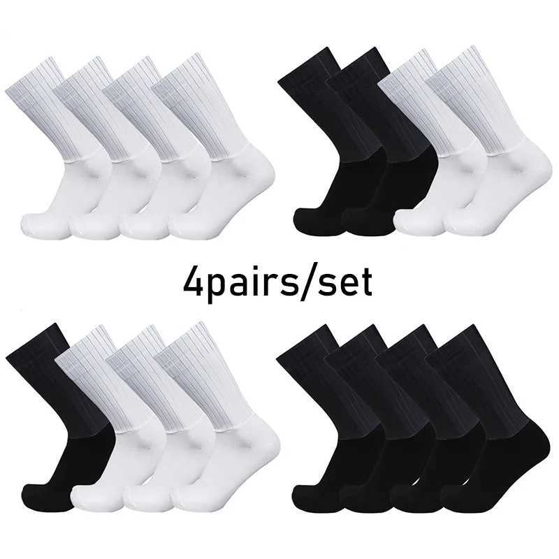 Socks 4pairs/set Aero Pure Color Cycling Silicone Sports Non-slip Pro Racing Bicycle Socks Summer Cool Calcetines Ciclismo D260313