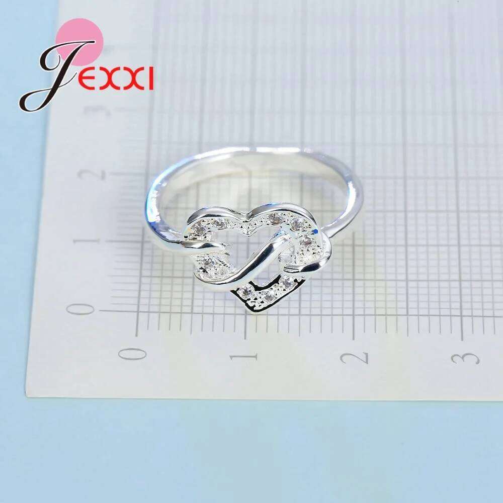 Nice Band For Girlfriend One Heart With Spiral 925 Sterling Silver Rings Setting White Crystals Women Party H260312