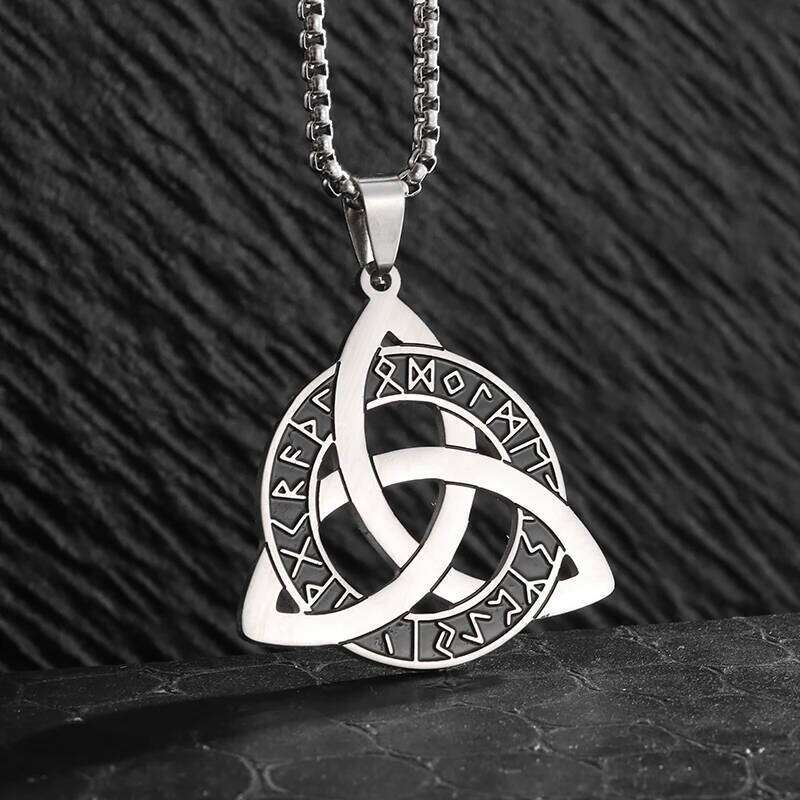 Stainless Steel Trinity Celtic Nordic Rune Pendant Necklace Retro Ethnic Style Irish Knot Lucky Amulet Jewelry for Men H260312