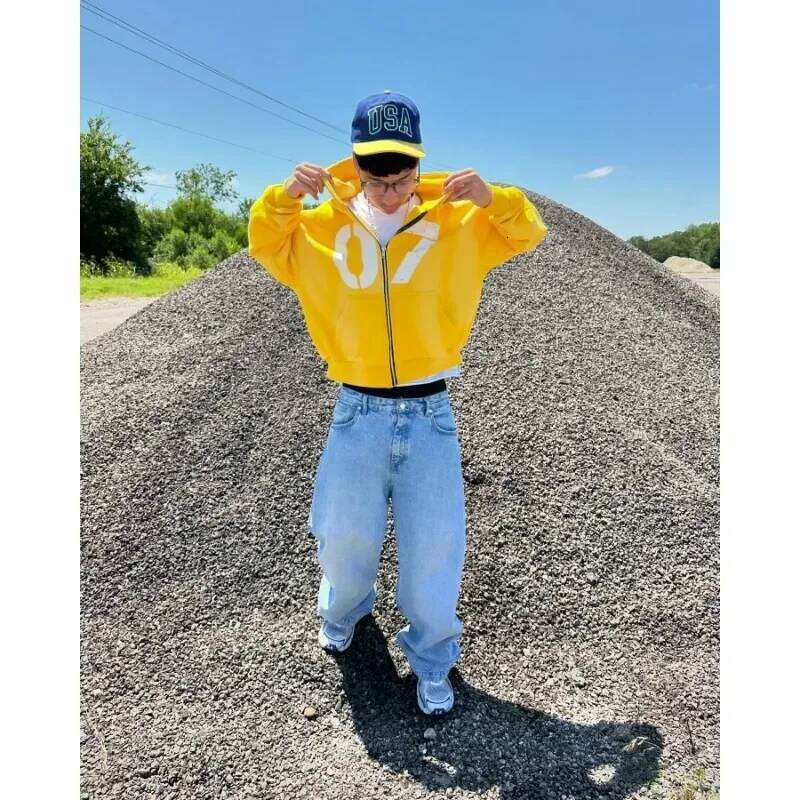 Men 07 Yellow Hoodie American Retro Graphic Print Cotton Thickened Oversized Streetwear Pullover Casual Sweatshirt Fall Winter Z260315
