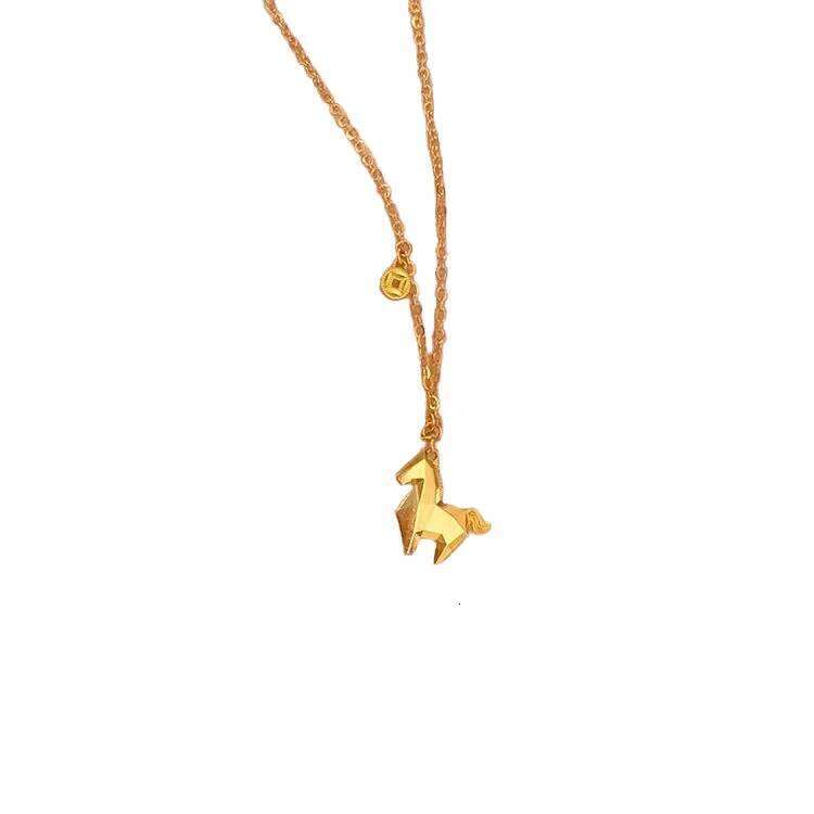 AETEEY New Chinese Gold Origami 3D Pony Necklace Women Minimalist Light Zodiac Year Coin Clavicle Chain H260312