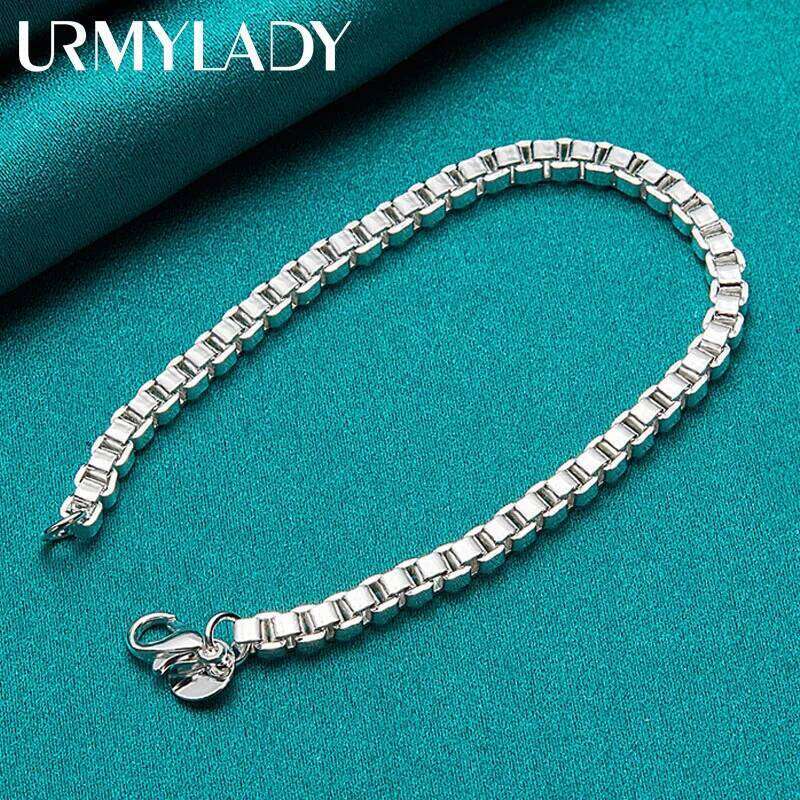 URMYLADY 925 Sterling Silver 3mm Chain Bracelet For Women Men Wedding Party Fashion Jewelry Z260313