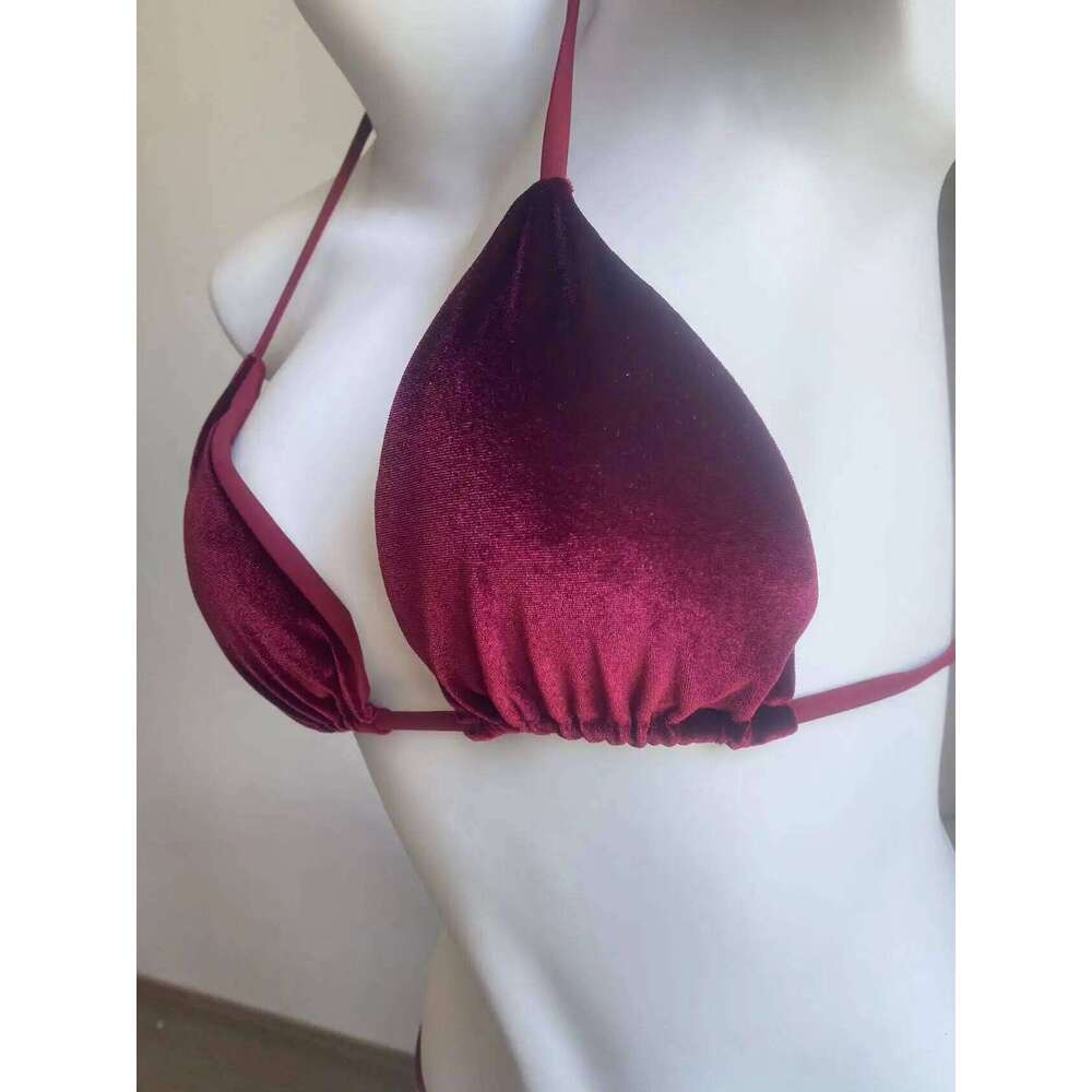 Velvet Bikini Thong Halter Strappy Swimsuit Classic Swimwear Two Piece Women 2024 Beach Outfit Triangle Bikinis Set Bathing Suit Y260303