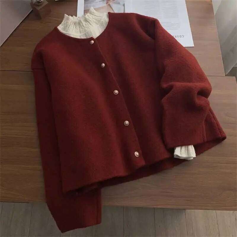 Autumn Women Cardigan Solid Casual Warm Outerwear Knitwear Tops Elegant Korean Single-breasted Ladies Sweater Clothing Z260313