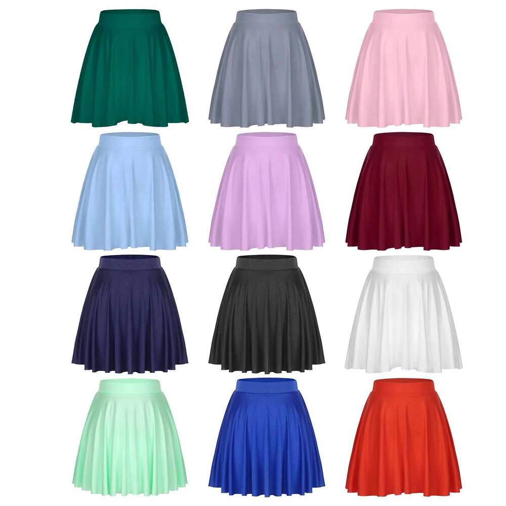 Womens Solid Color Ruffle Skirt Casual Elastic Waistband Breathable Flared Skirts Loungewear Homewear Dance Performance Costumes Z260314