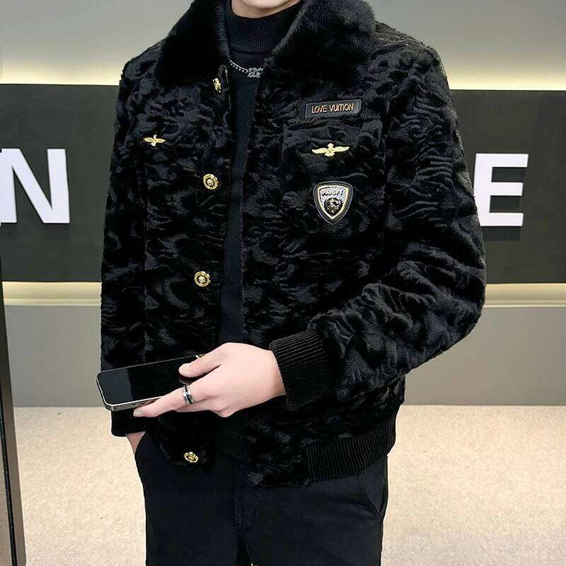 High Quality Gold Mink Thick Woolen Fur Masculina Winter Warm Coats Clothing Men's Faux Leather Jacket Men Z260313