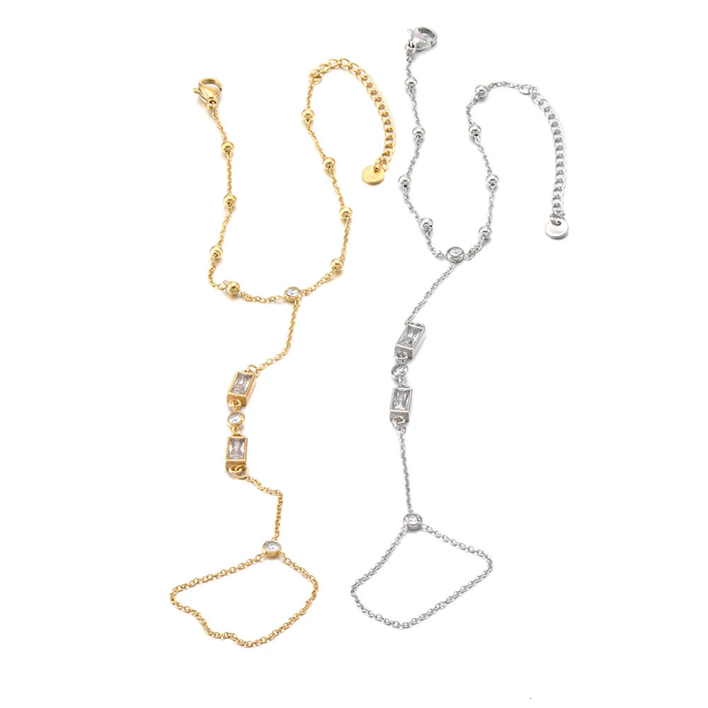 Lokaer Stainless Steel Zircon Hand Chain Bracelet Ring for Women 18k Gold Plated Bracelets Link Adjustable Party Jewerlry B25223 260313