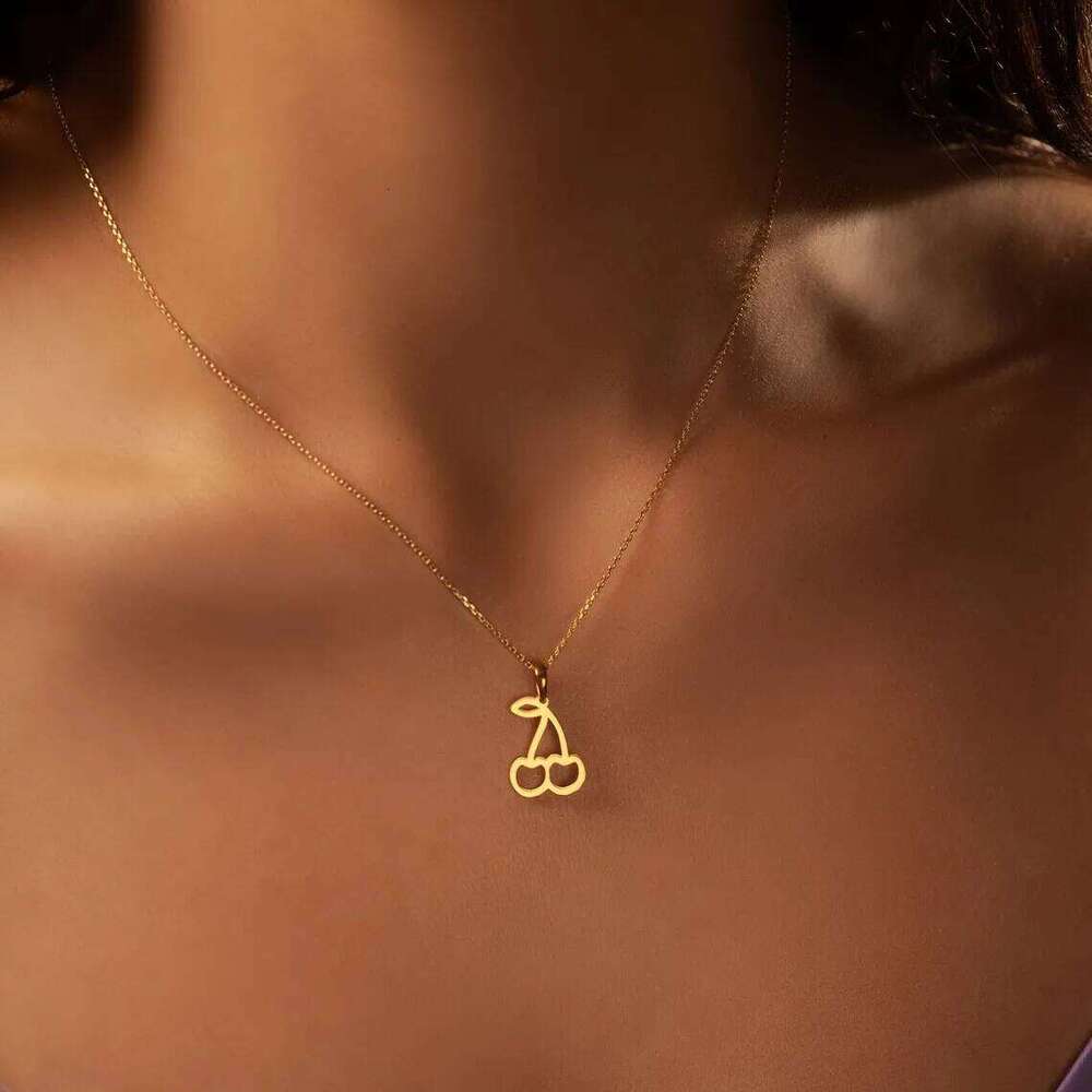 Fashion Cherry Necklace Women Stainless Steel Fruit Pendant Party Jewelry Personality Birthday Gift Suitable for daily wear H260312