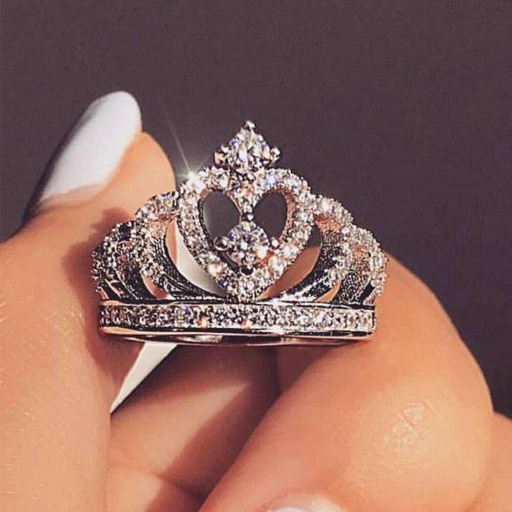 Milangirl Luxury Crown Zirconia Zircon Women's Wedding Party Crystal Ring Jewelry wedding rings for women H260312