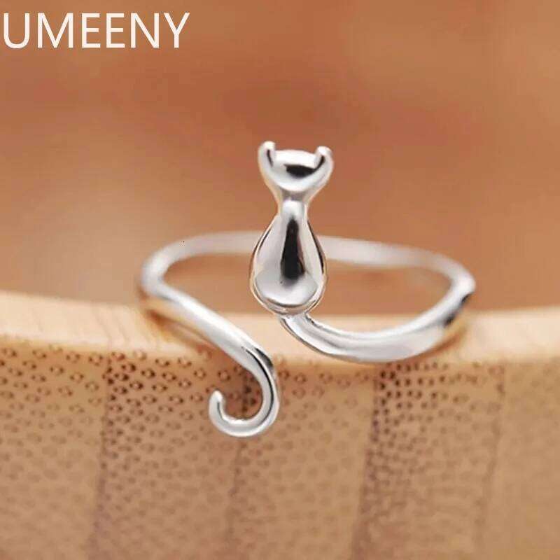 925 Silver Cat Ring for Women Adjustable Opening Animal Rings Simple Elegant Girls Accessories Fashion Versatile Jewelry H260312