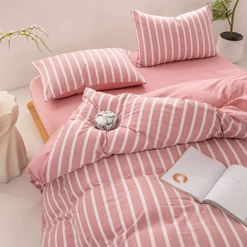 WASART Pink striped bedding four-piece set duvet cover bed sheet with pillowcase 220x240 queen king size four seasons universal H260312 - view 5