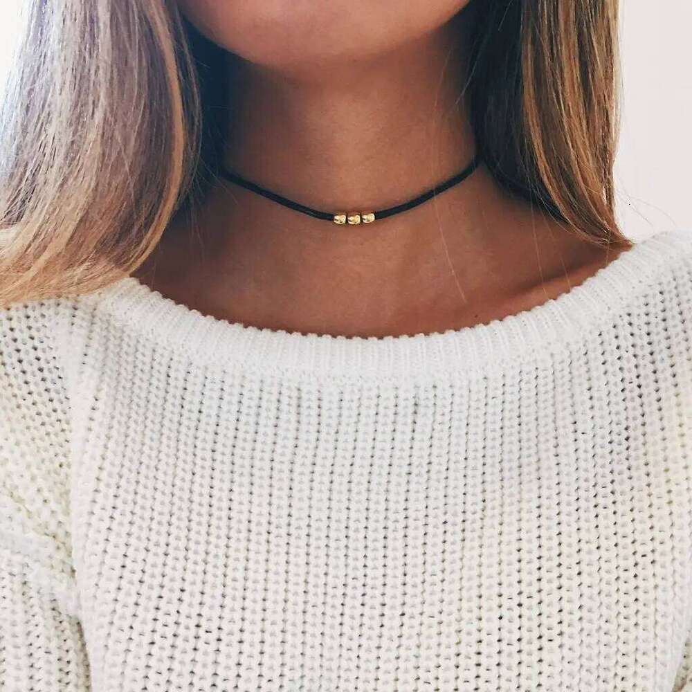 Boho Slim Choker with Silver Color Beads Fashion Short Necklaces for Women Girls Kids Gothic Travel Jewelry Gift H260312
