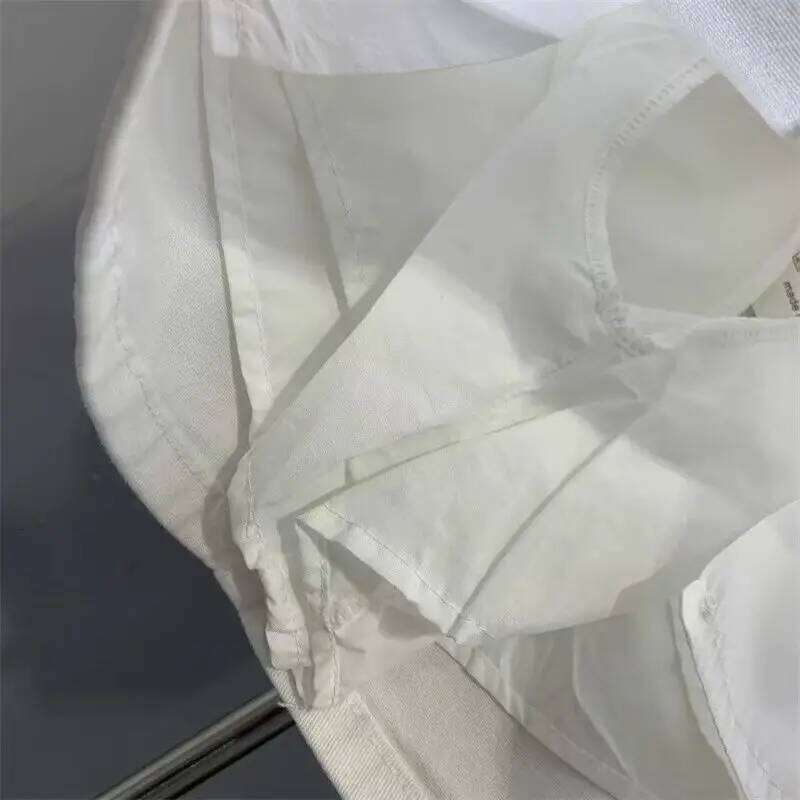 new white high-waisted denim skirt button a-word hip skirts for women with pocket Z260314