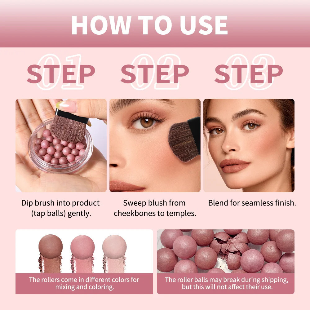Lakerain ROLLER BLUSH Ball Blush Spherical Blush Pink Pearl Blush Delicate Brightening Female Exquisite Cosmetics 260305