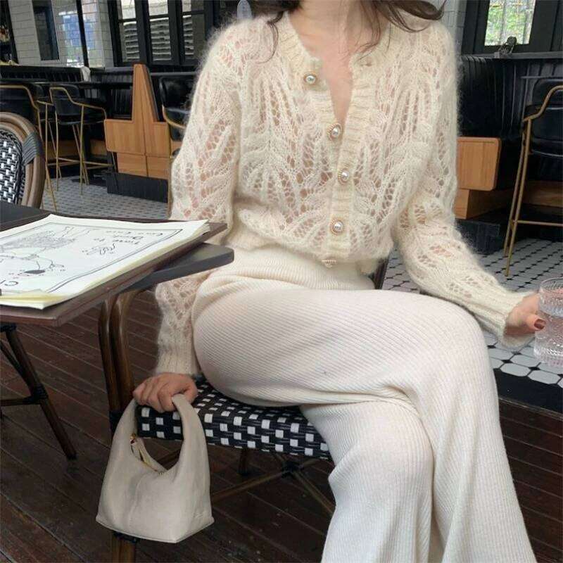 Korean Style V-neck Short Knitted Sweaters Women Thin Cardigan French mohair Fashion Sleeve Sun Protection Crop Top Ropa Mujer Z260313