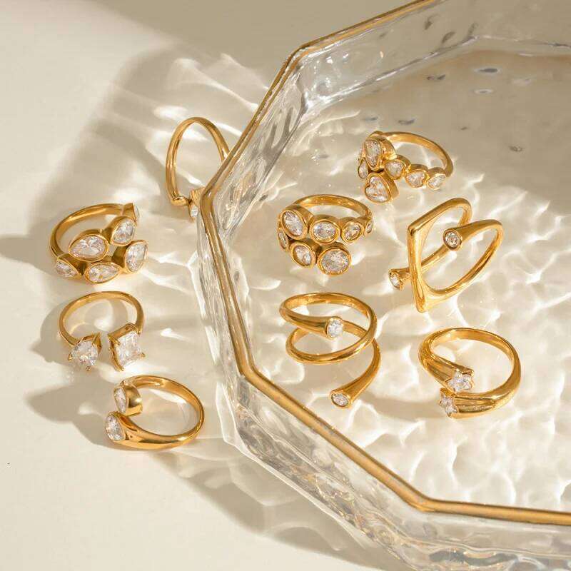 18kGold Stainless Zircon Open High-end Feel Ring Titanium Steel Hand Jewelryrings H260312