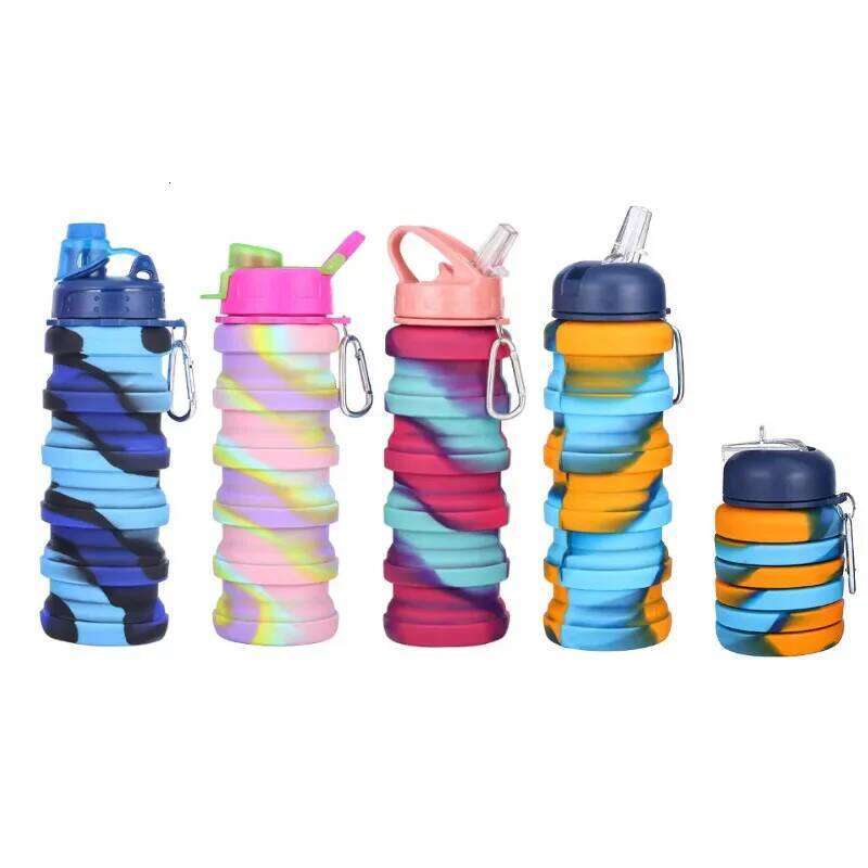 500ML Silicone Foldable For Sports, Reusable Leakproof Water Bottle With Carabiner Z260313