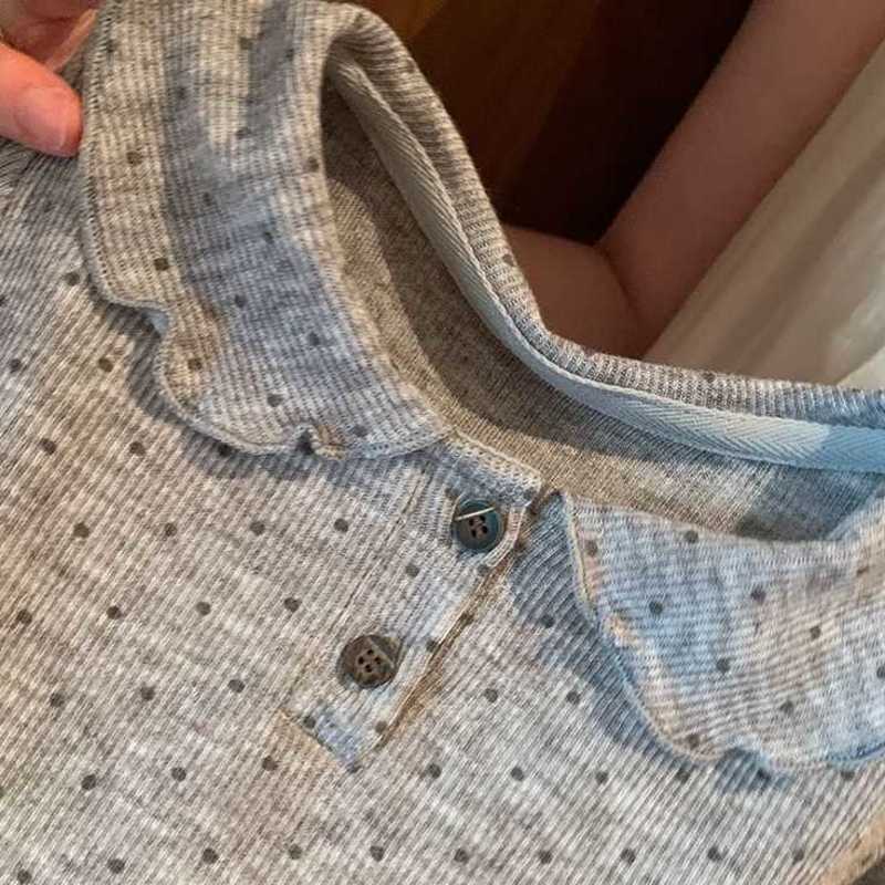 Women's Knits & Tees Spring and Autumn Stylish Polka Dot Long Sleeve Girls' Top, New Korean Style Versatile Girls' Cotton Ruffle Soft T