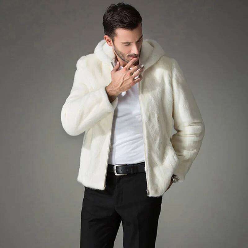 Men's Faux Coat Winter Thicken Fluffy Long Sleeve Warm Outerwear Luxury Fur Bontjas Jacket Hooded Plush Coats 2025 Z260313