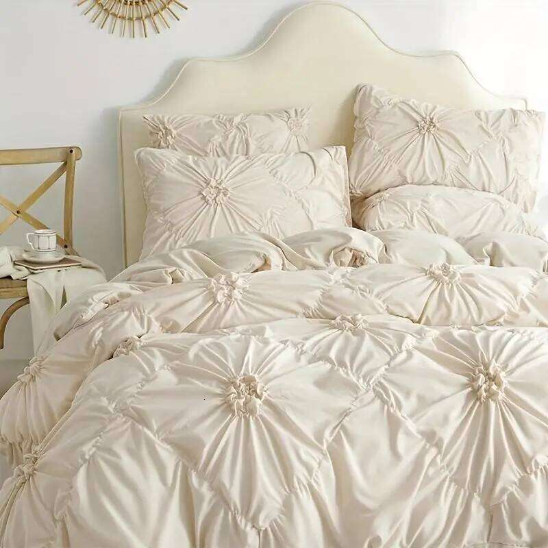 3pcs Bohemian Rhomboid Plaid Stereoscopic Flower Plain Colour Quilt Set1 Duvet Cover +2 Pillowcase Without Pillow Core H260312 - view 7