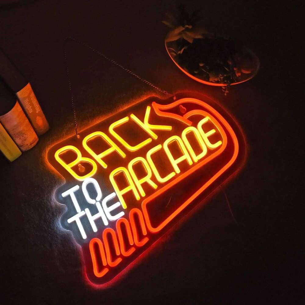 Back to The Arcade Neon Sign Retro Game Room Decor LED Wall Art for Gamers Home Bar Cafe Gaming Gift Idea Vintage 80s Style 26H0313