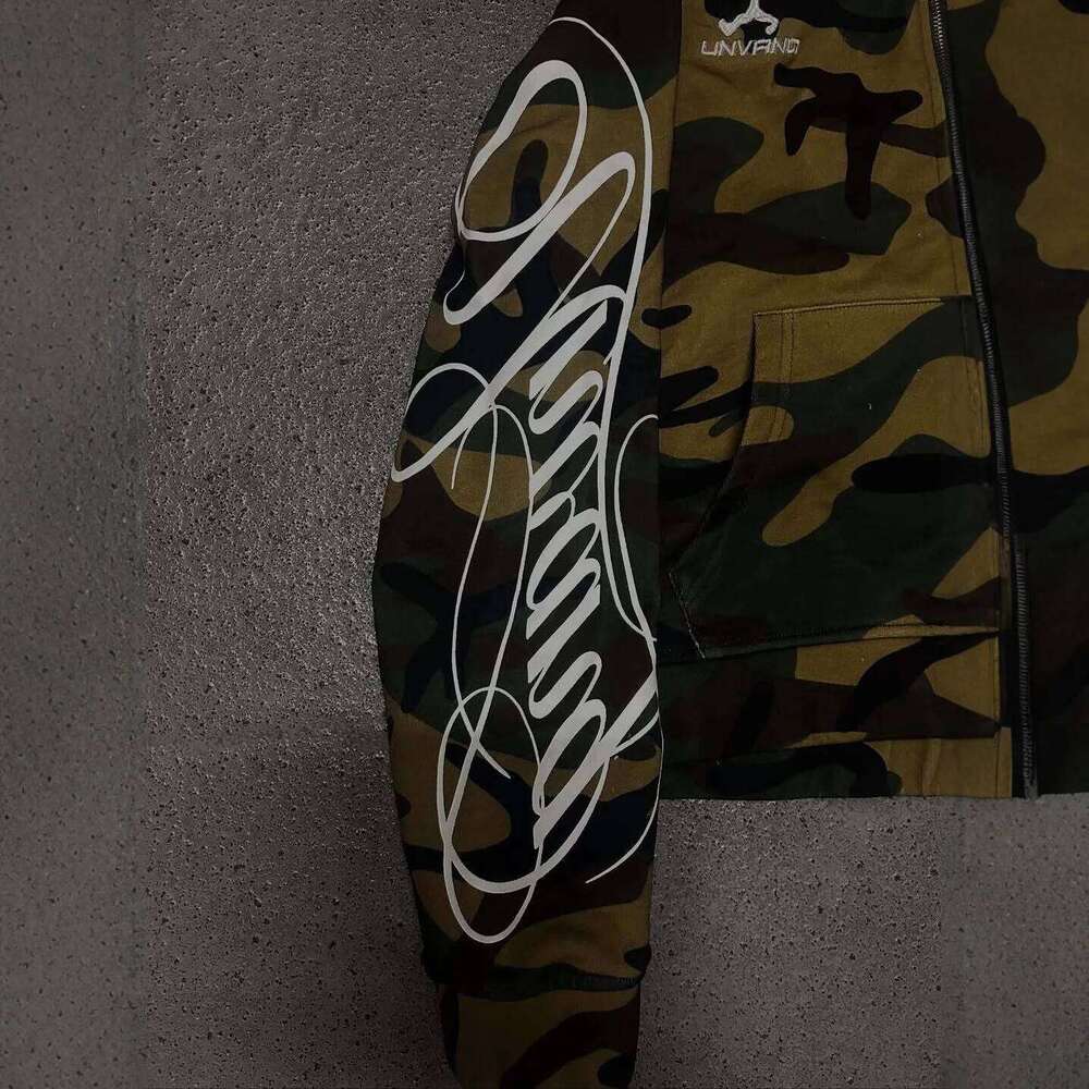 Autumn new men's and women's high street fashion embroidery camouflage Harajuku ins style zipper hooded sweatshirt Y2k clothing 26Y0313