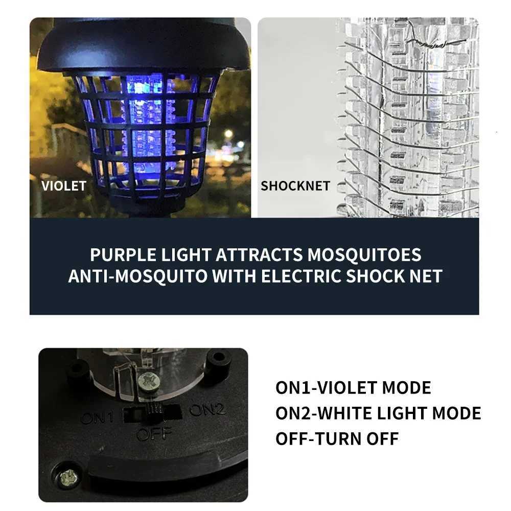 2/4PCS Plug-in Bug Zapper Outdoor Solar Mosquito Lamp Mosquito Trap Household Outdoor Waterproof Garden Mosquito Lamp H260313