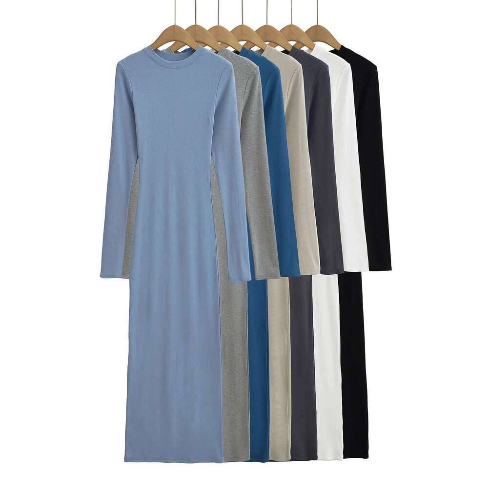 Midi for women 2024 Winter sexy knitted dresses elegant bodycon knit vintage clothes long sleeve dress grey Z260314