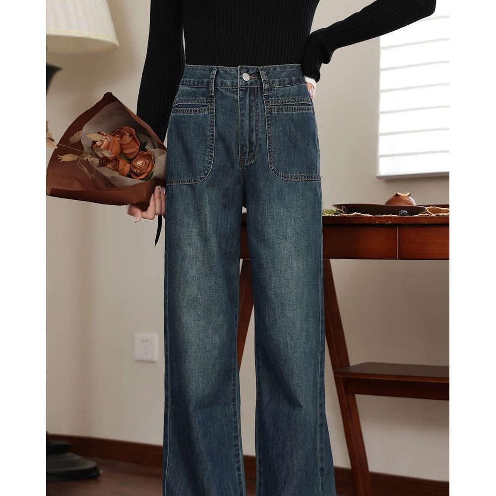 AlXNAN Women's Vintage Denim Blue High Waist Baggy Jeans 2025 Spring New Casual Loose Wide Leg Long Pants Ladies LXN320106 Z260313