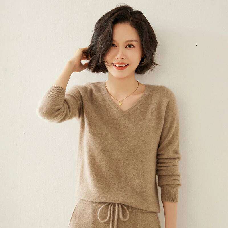 Sweater V-Neck Long Sleeve 100% Pure Cashmere Fall Winter Warm Soft Knit Pullover New Knitted Tops Women's Clothing Z260314
