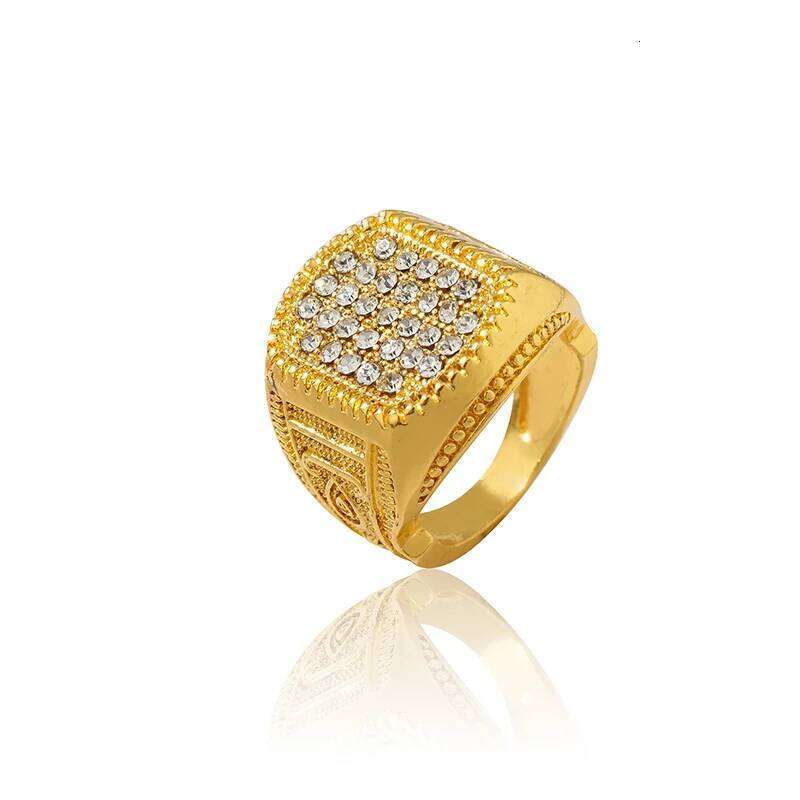 New European and American Hip-Hop 24K Gold Full Diamond Alloy For Men's Personalized Wear And Punk Style Ring H260312