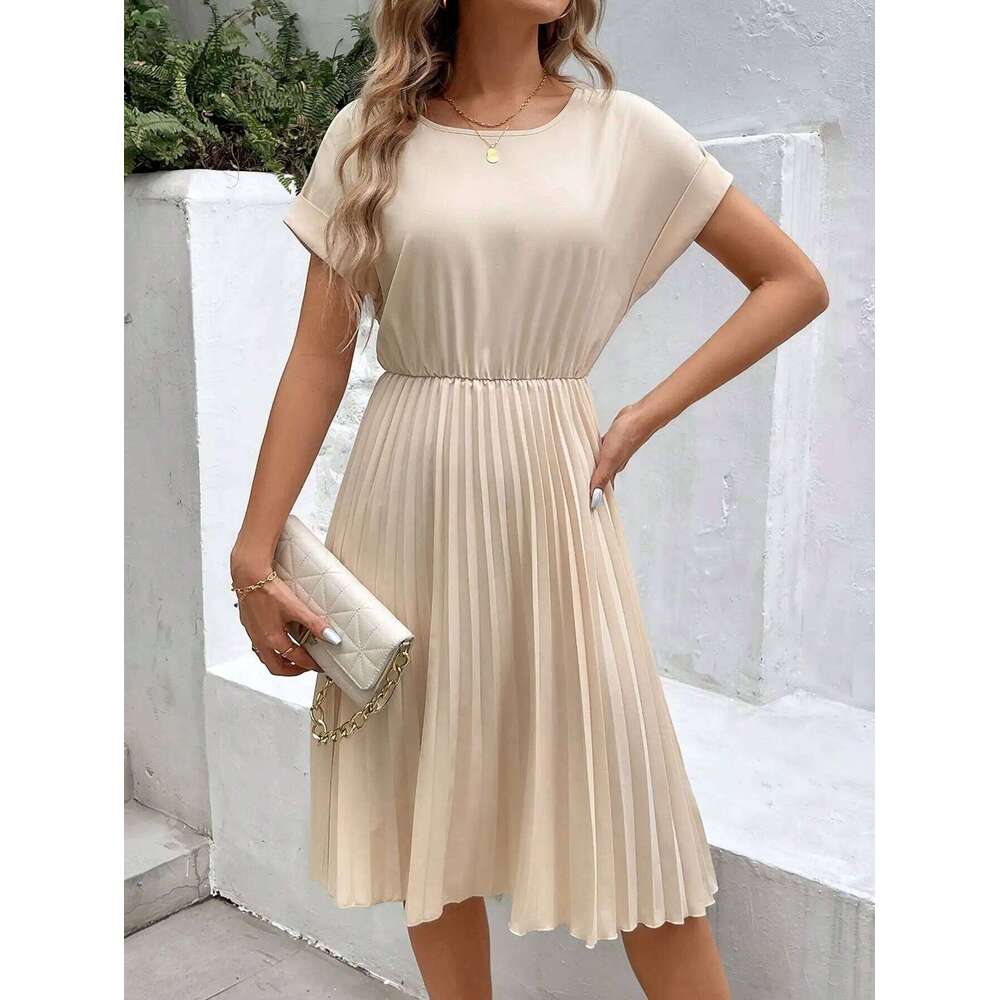 Cross border European American women's fashionable and elegant ruffled sleeve pleated dress