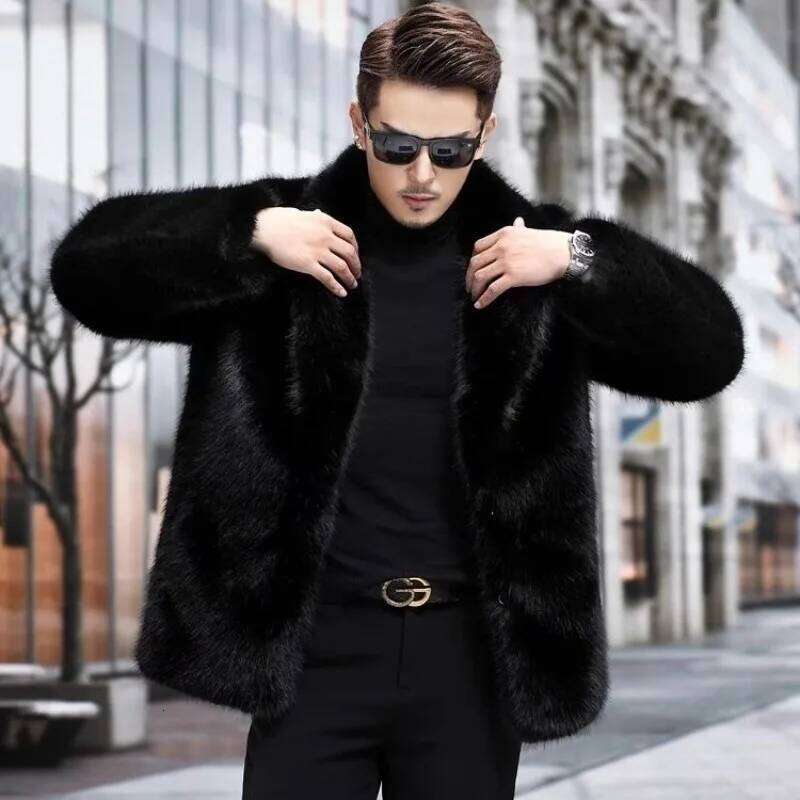 Men's Winter Tops Coat Faux Fur Mid-length Thickened Warm Vintage Comfortable Leisure Advanced Niche Versatile Skinny JJ977 Z260313