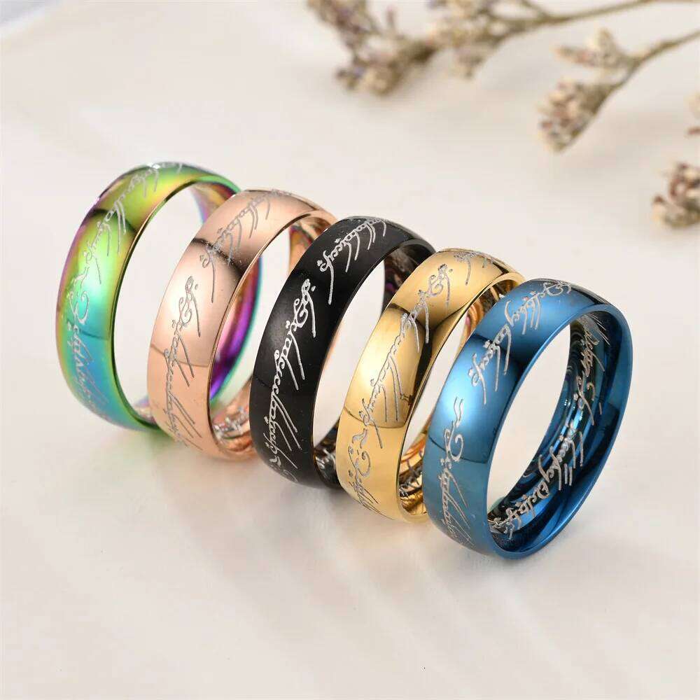 Fashion New Lord of The Finger Rings Cool Inside and Outside Letter Gothic 3D Engraving Spanish Sanskrit Hip-hop Ring Boys H260312