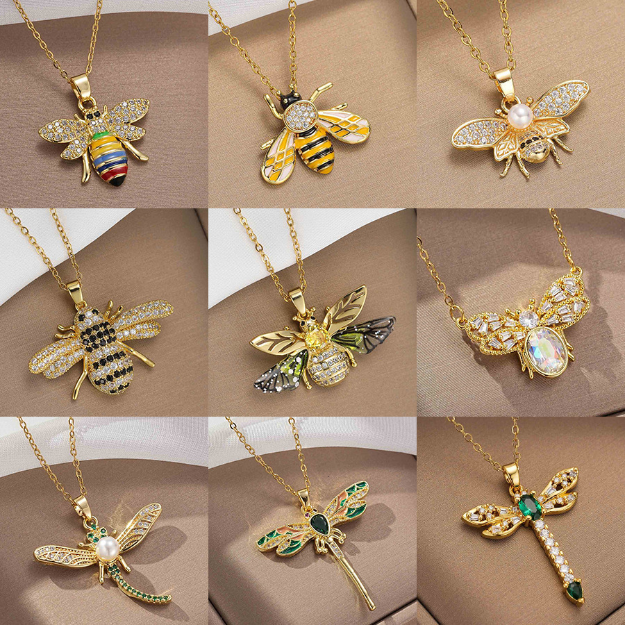 Necklace for Women with Oil Drip Bee Dragonfly HighEnd Light Niche Steel NonFading Collarbone Chain Jewelry V191128