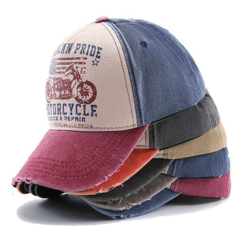 Motorcycle print baseball Washed visor American embroidery old duck Trucker cap Z260314