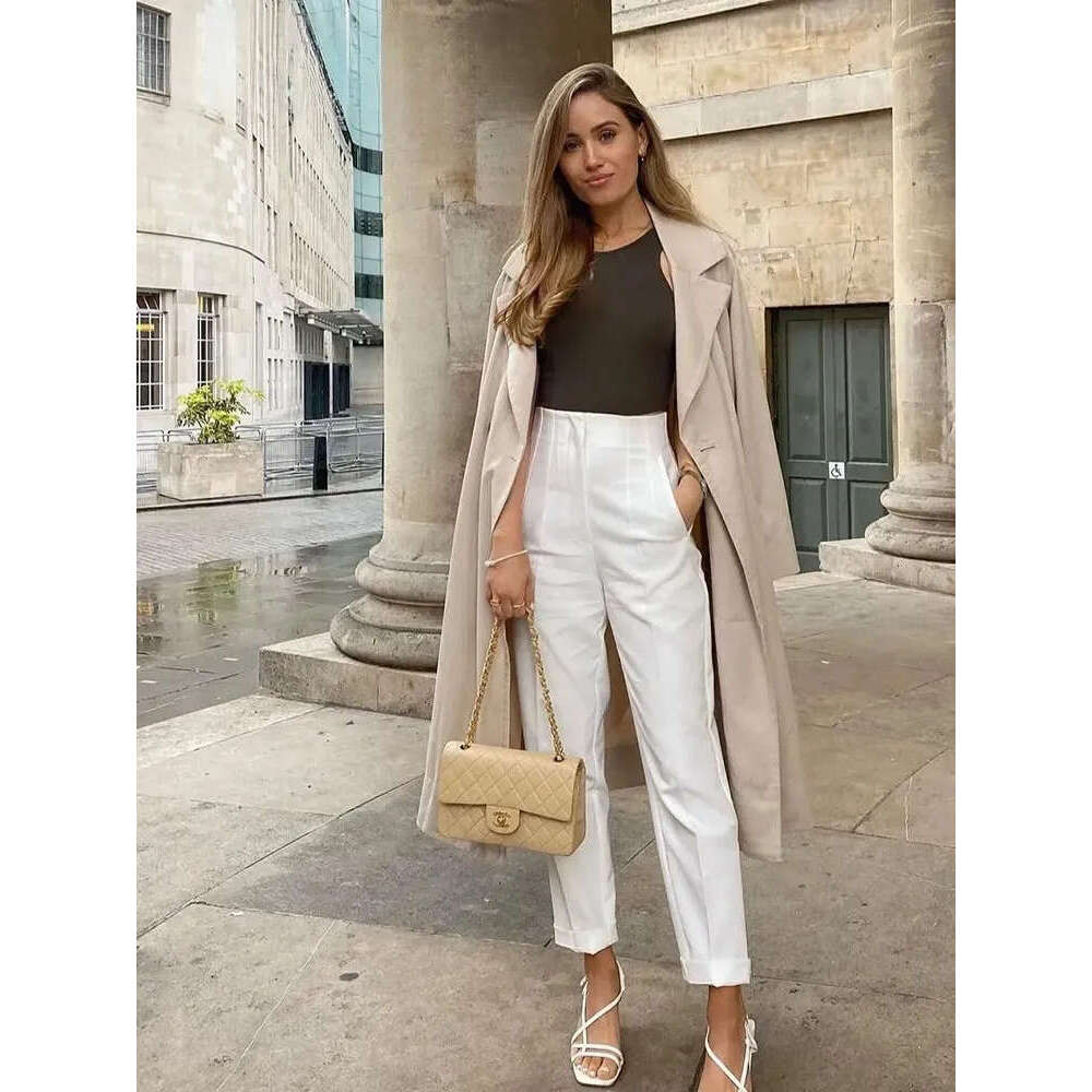 TRAFZA Elegant Solid Pencil High Waist For Women Casual Streetwear Woman Trousers Office Wear Chic Pants Z260314