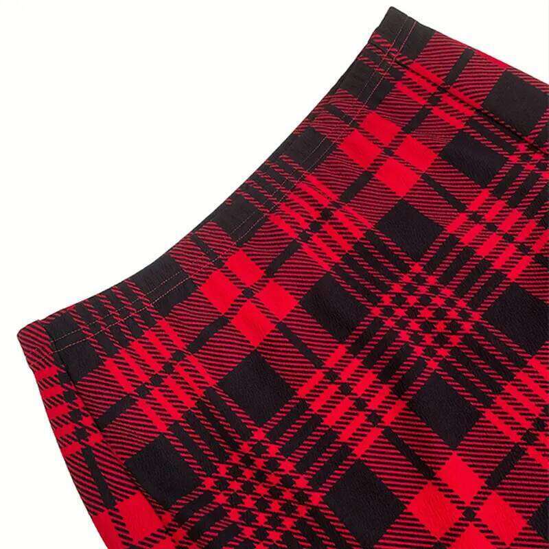Plaid Sexy Micro Offiece Red Green Elegant Pencil Mini Skirts Streetwear High Waist Lady Short Skirt for Women Z260314