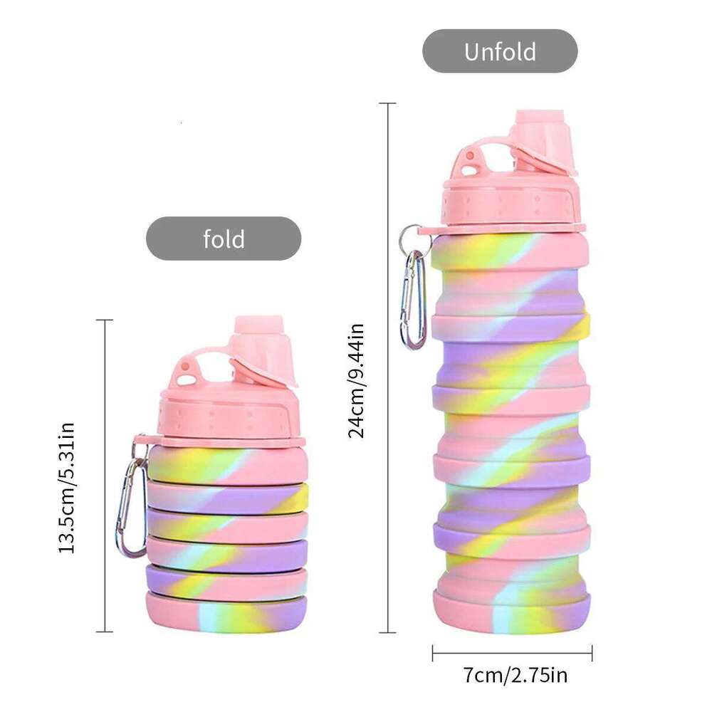 Leeseph Silicone Collapsible Water Bottles, Portable Foldable Sports Cups with Carabiner, Leak Proof for Outdoor Travel 500ml Z260313