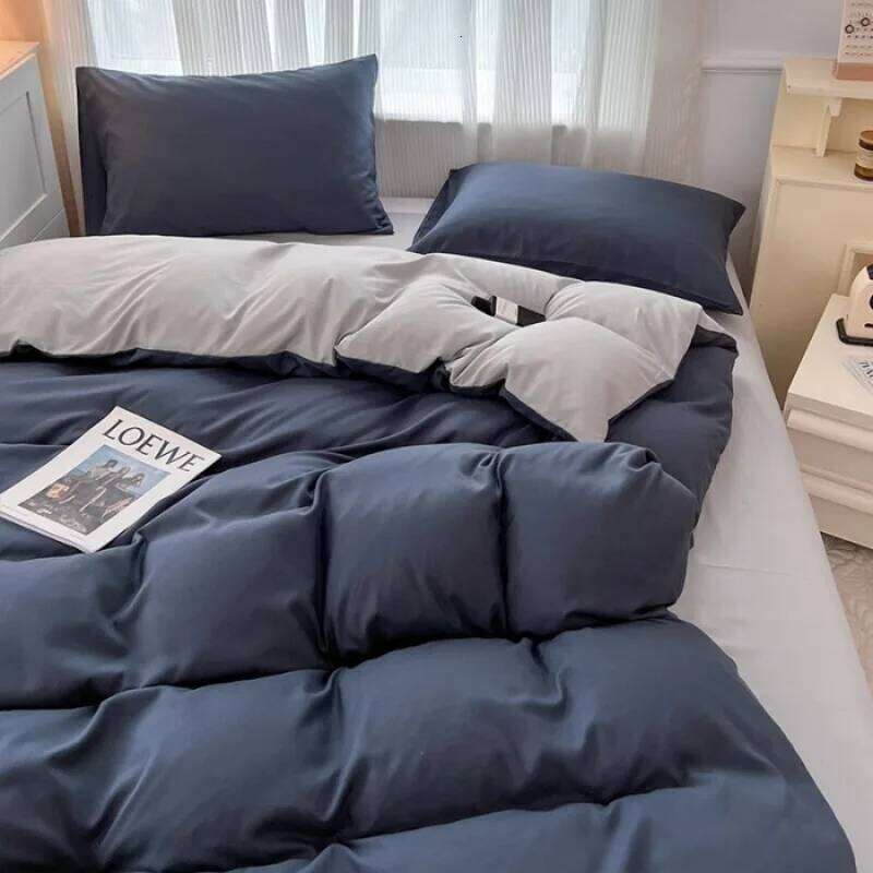 2025 new solid abraded four-piece set of color matching sheets for home use, comfortable, skin-friendly and breathable H260312 - view 3