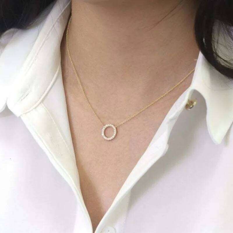 Fashion Trend Elegant Jewelry Simple Crystal Circle Pendant Golden Color Unquie Women Necklace Party Gift Wholesale H260312