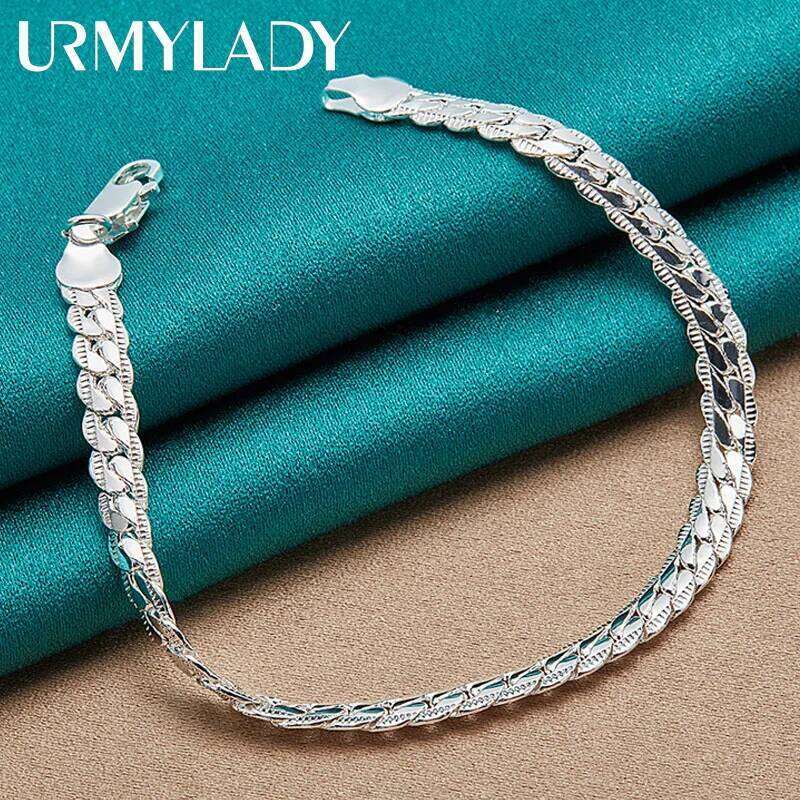 URMYLADY 925 Sterling Silver 6mm Side Charm Chain Bracelet Wedding Engagement Celebration Party For Women Man Fashion Jewelry Z260313